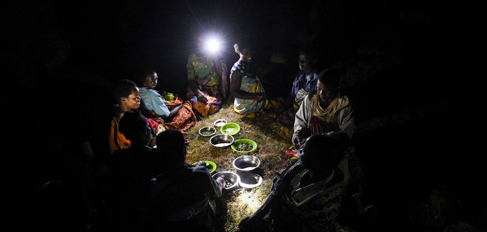 Eating dinner by solar light